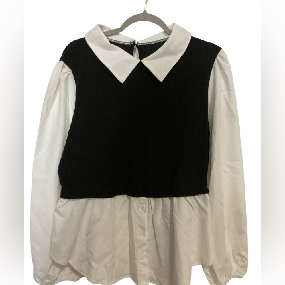Curvzy Blusa 3XL Blanco Negro Cuello Peter Pan Nueva - Picture 2 of 10